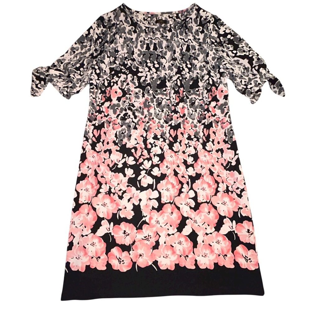 ILE Floral Pink Black Shift Tie Sleeve Dress